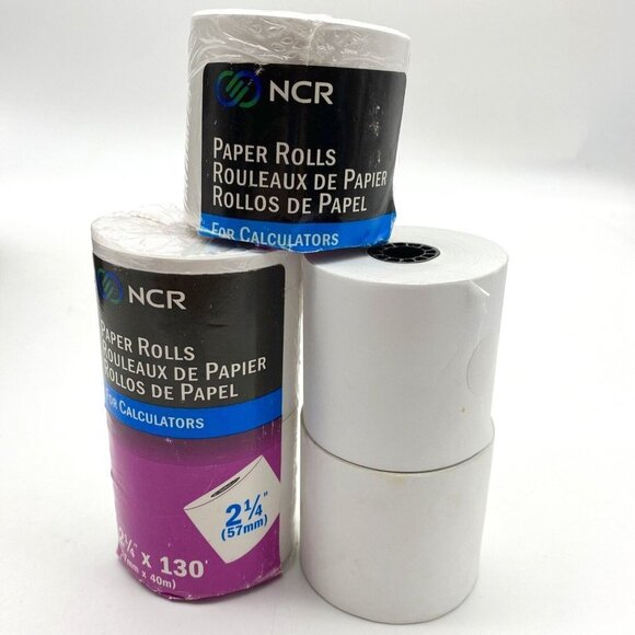 NCR Calculator Paper Rolls Lot of 5 Rolls 2 1/4" x 130'  3‎ New 2 Partial - Picture 1 of 9